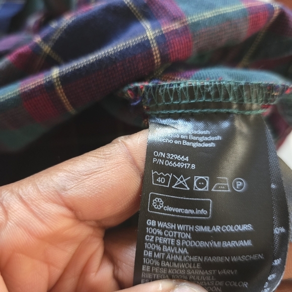 H&M Shirt Women Sz 10 Plaid Mixed Print Purple Red Button Up Long Sleeve - Picture 9 of 10